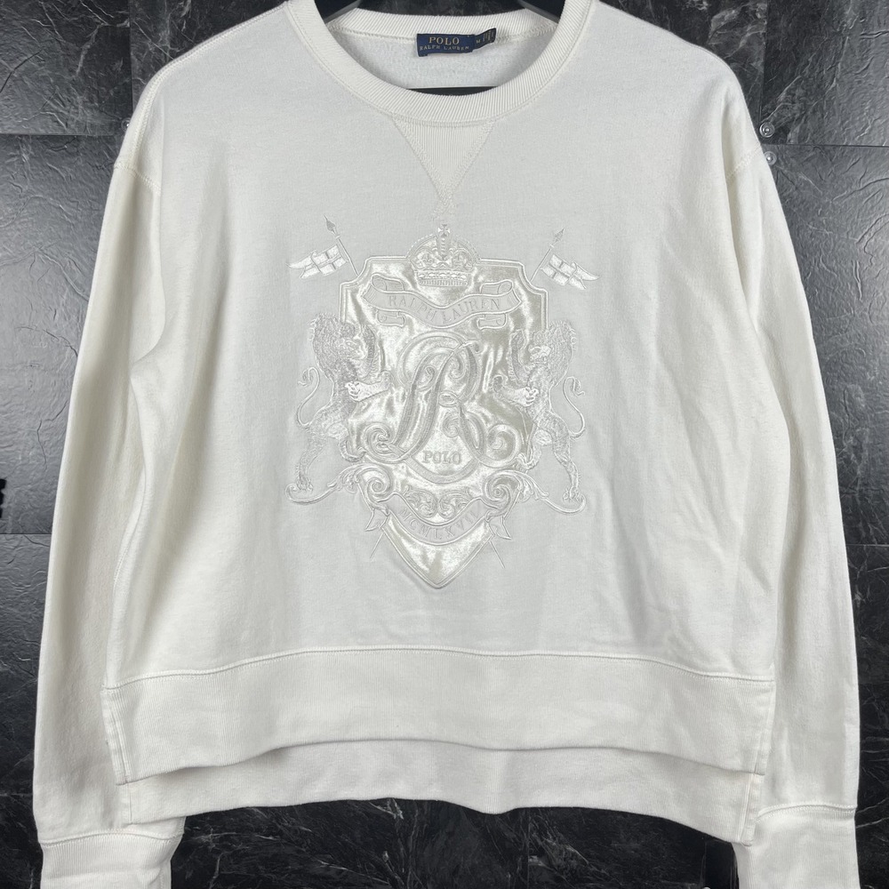 Polo Ralph Lauren Women's White Lion Crest Sweatshirt Medium